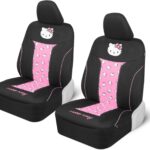 Carbella Hello Kitty Car Seat Covers - Cute and Durable Pink Front Seat Covers, Adorable Hello Kitty Design, Comfortable and Long-Lasting Polyester, Car Accessories Gift 2pc Black/Pink