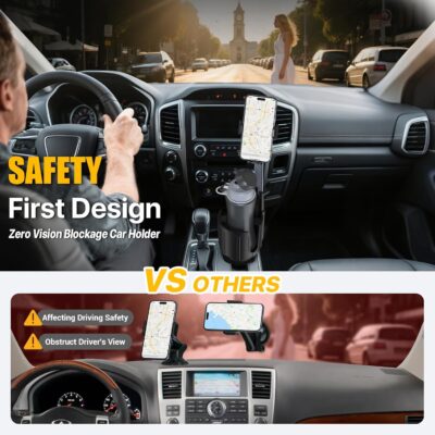 Car Phone Mount with Cup Holder Expander - Upgraded Anti-Shake 2-in-1 Cup Phone Holder for SUVS Trucks with Adjustable Aluminium Alloy Long Neck, fit for iPhone Samsung Galaxy (Black) - Image 7