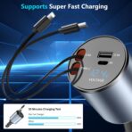 Paiholy 4 in 1 Retractable Car Charger,Fast USB C Car Charger 120W with Dual Retractable Cable Dual USB Ports,Voltage Display Compatible with iPhone 15 Pro Max/14/13/12,Galaxy S23/ S22/S10 - Image 3