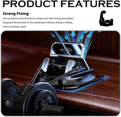 Car Dashboard Phone Holder 360° Rotatable,Portable Anti-Slip Car Phone Holder Horizontal & Vertical Place,Strong Self-Adhesive Dashboard Cell Phones Holders Cars Accessories - Image 5