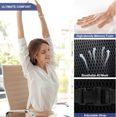 BYMECOST Lumbar Support Pillow for Car, Memory Foam Car Seat Back Support Pillow for Driving, Back Cushion with Strap for Pain Relief, Ergonomic Back Cushion for Office Chair, Wheelchair (Black) - Image 5