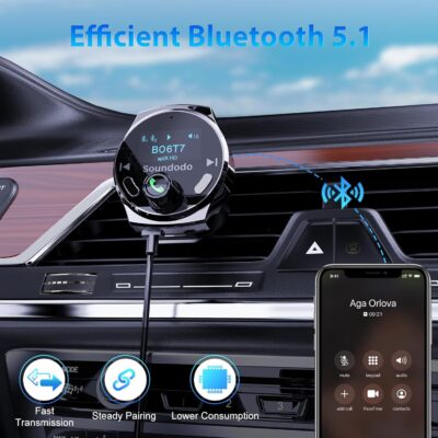 Bluetooth Aux Adapter for Car, Aux Bluetooth Receiver with USB Car Charger, Support Music/Hands-Free Calling/Home Stereo, Enhanced Mic/LED Display - Image 2