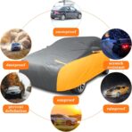 Riakrum Full Car Cover Waterproof All Weather for Automobiles Windproof Cover Rain UV Protection Sun Scratch Resistant Outdoor Universal(Fit Sedan Length (185-193'') 70'' H,Black, Orange) - Image 5