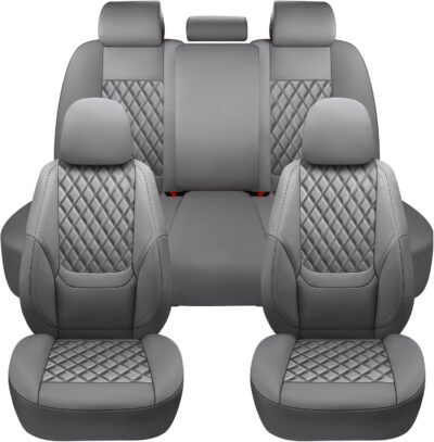 NS YOLO Full Coverage Leather Car Seat Covers Full Set,Waterproof Seat Covers for Cars,SUVs Pick-up Truck, Car Seat Cushion,Car Seat Protector,Grey Seat Cover with 5 Seats - Image 7