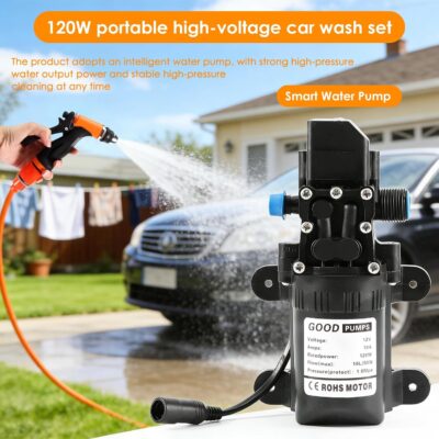 Portable 120W High-Pressure Car Wash Kit: High-Pressure Cleaner Water Pump 12V 80W, 6m Rubber Hose, 1m Transparent Hose, 3m Long Cigarette Lighter Cable - Image 4