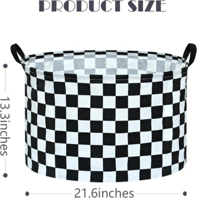Checkered Storage Basket Extra Large 80L Kids Hamper Baby Laundry Basket Waterproof Toys Car Organizer Collapsible Canvas for Home/Dorm/Pet/Office/Closet/Shelf/Gift Baskets - Image 2