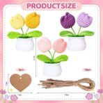 3 PCS Crochet Flower Pot,Crochet Tulip Small Potted Plants Handmade Knitted Flower Mothers Day Valentines Gifts Desk Car Dashboard Decor Gifts - Image 2