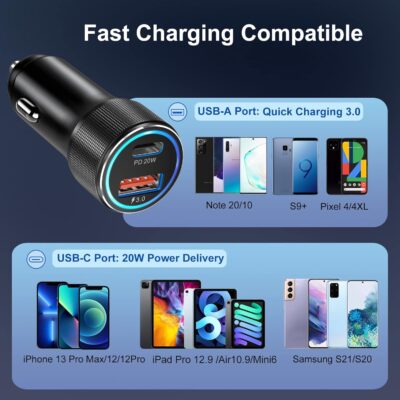 USB C Car Charger 5 Pack, Bangfun 36W Dual Port PD&QC 3.0 Fast Charging 12V USB Car Charger Cigarette Lighter Adapter Plug for iPhone 15 14 13 12 11 Pro Max SE,iPad,Samsung,Pixel(Black) - Image 7
