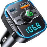 Bluetooth 5.3 Car Adapter【PD 36W+QC3.0 18W】, 2-in-1 FM Bluetooth Transmitter 【Dual Stronger Mics】& Fast Car Charger, Wireless FM Radio Adapter Hands-Free Calling, Siri Assistant, Black