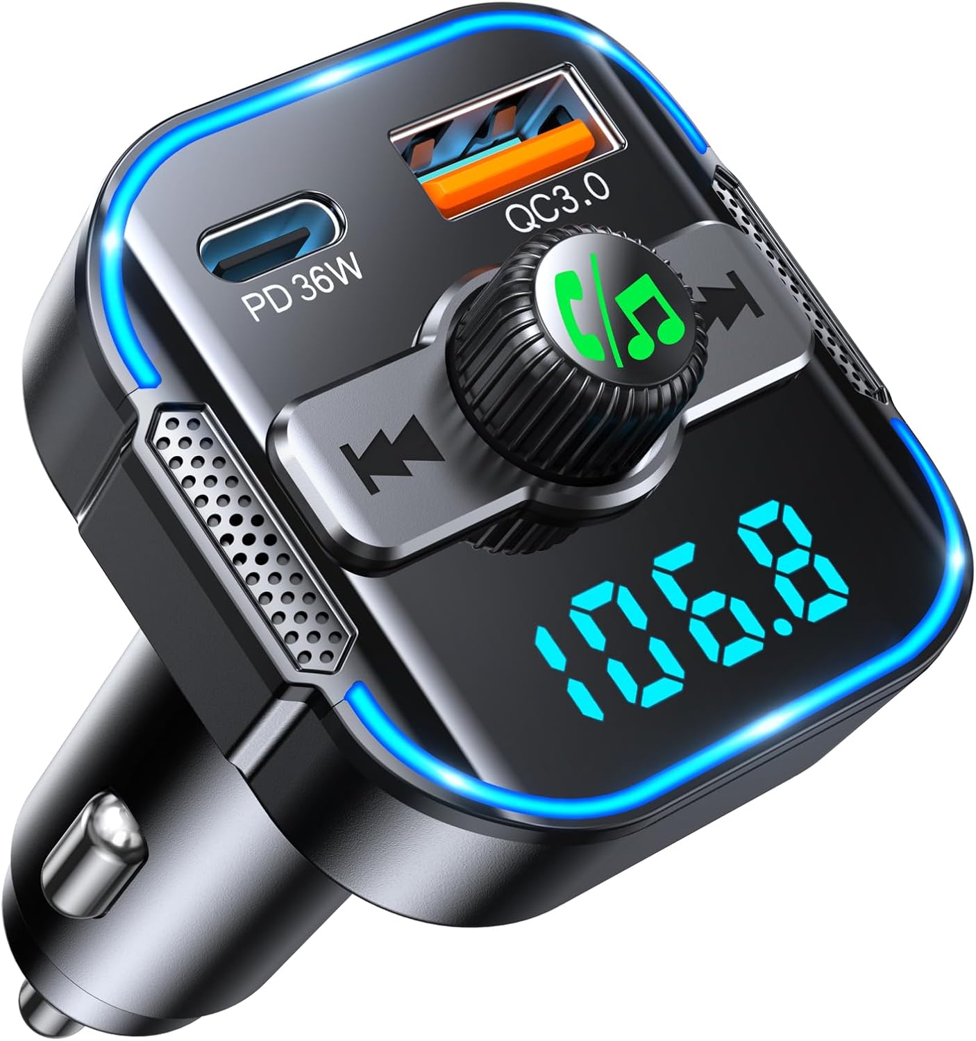 718VZbfkPQL._AC_SL1500_.jpg Bluetooth 5.3 Car Adapter【PD 36W+QC3.0 18W】, 2-in-1 FM Bluetooth Transmitter 【Dual Stronger Mics】& Fast Car Charger, Wireless FM Radio Adapter Hands-Free Calling, Siri Assistant, Black - Image 1