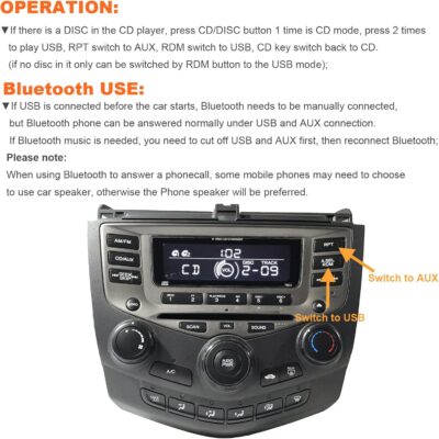Car Bluetooth Transmitter with USB & AUX Input Interface for Honda Accord 2003-2012, Civic 2006-2014, CR-V 2004-2014, Odyssey 2005-2010, Pilot 2006-2014, TSX 2004-2011, MDX 2005-2006 - Image 4