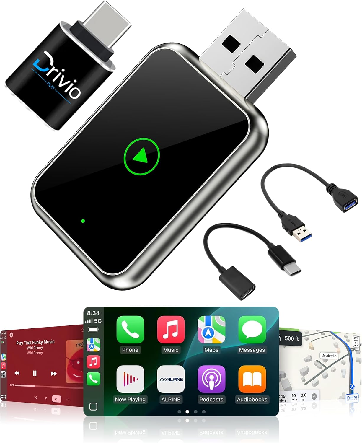 718XTFbbv9L._AC_SL1500_.jpg Drivio Wireless CarPlay Adapter for iPhone & Android | USB CarPlay Wireless Adapter with Screen Mirroring | 2026 Bluetooth Car Play Dongle Apple Play for Car Accessories Android Auto USB C & A - Image 1