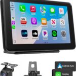 Wireless CarPlay & Android Auto Car Stereo - 7" HD Portable Touchscreen with Bluetooth 5.2, GPS Navigation, Mirror Link, 1080P Backup Camera, AUX & FM Transmitter - Plug & Play Receiver for Vehicles