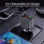 Vitog Retractable Car Charger, Wireless Bluetooth 5.3 FM Transmitter 100W USB C 4 in 1 Fast Car Charger Adapter,iPhone 16 Fast Charging-for iPhone 16 15 14 13 12 Android - Image 6