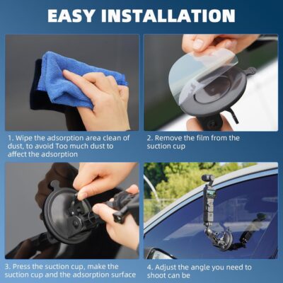 BRDRC Pocket 3 Suction Cup Mount, For Xtra Muse Car Windshield Window Dash Holder Kit with Expansion Adapter for Insta360 X4 X5 Go 3S for GoPro Max Mini Hero Pocket 3 2 Action 6 5 Pro Nano Accessories - Image 7