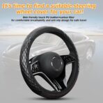 Car Steering Wheel Cover, 14.96" Leather Anti-Slip Vehicle Steering Wheel Protector with Fish Scale Graphic Grip, Automobile Interior Protection, Universal for Sedan Truck SUV (Black) - Image 5