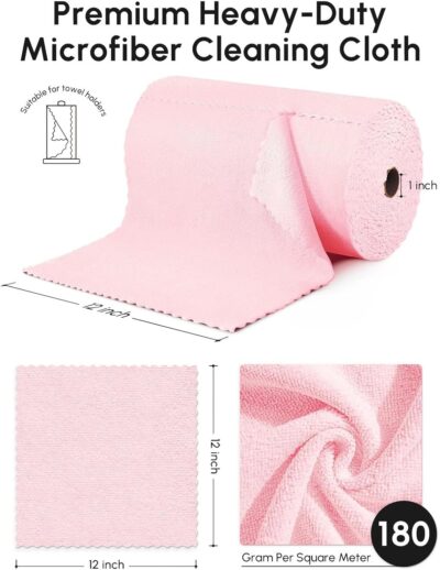 Microfiber Cleaning Cloths Roll, 75 Pack Tear Away Microfiber Towels Roll, 12" x 12" Lint Free Rags, Reusable Cleaning Cloths, Washable, Scratch Free,Ultra Absorbent Dish Rags(Pink) - Image 3