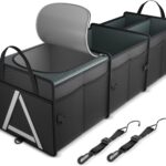 K KNODEL Sturdy Car Trunk Organizer with Premium Insulation Cooler Bag, 3 Compartments Heavy Duty Collapsible for Car, SUV, Truck, or Van (Large, Black)