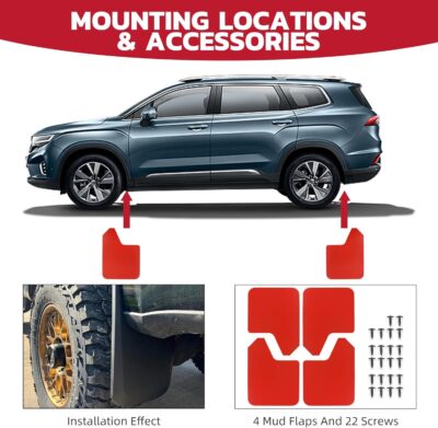 Car Mud Flaps 4PCS Universal Fit Red Splash Guards Flexible and Bendable Mudguard Fender Flare Cuttable Mudflap Car Accessories Compatible with Pickup SUV Trucks - Image 5