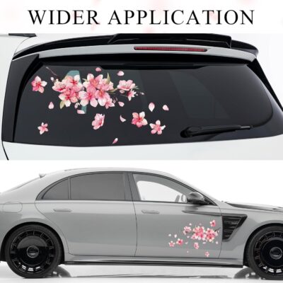 Cherry Blossom Car Sticker Decal, Automotive Vinyl Pink Flower Scratch Cover Decor Sticker, Waterproof Sakura Decals for Car Motorcycle Home Decor, Universal Car Accessories (Style 2) - Image 5