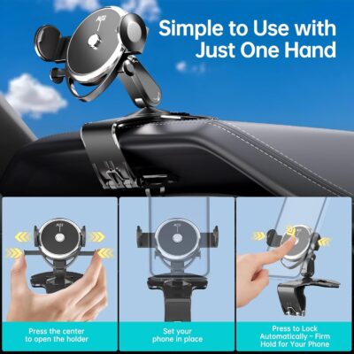Dashboard Car Phone Holder, Universal 360° Rotation Dash Phone Mount for Car, Multifunctional Dashboard Clip Phone Bracket, Hands-Free Cell Phone Holder Stand Compatible with iPhone & Android (Black) - Image 4