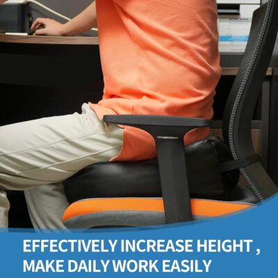 YOUFI Leather Seat Cushion Extra-Thick Booster for Office Chair to Rise Height - Full Filling for Support - with Breathable Cover, Handle and Buckle - Relieves Back Pain – 18"x16"x6" (Black) - Image 6