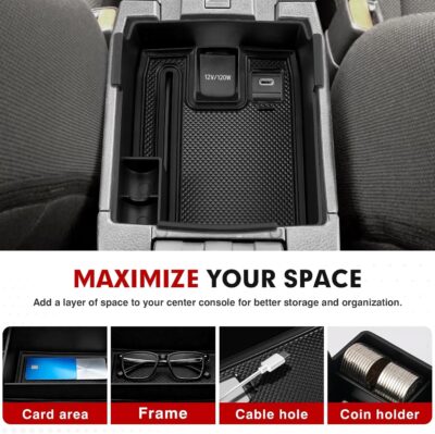 Autorder Center Console Organizer for 2019-2026 Toyota Corolla/ 2022-2026 Corolla Cross Accessories Car Armrest Storage Box Middle Console Tray Container with Non-Slip Silicone Mats - Image 3