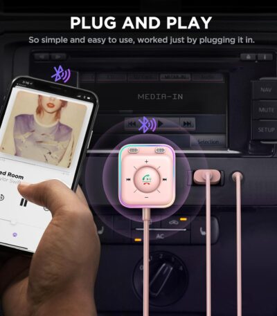 JOYROOM Bluetooth 5.4 Receiver for Car, AUX Bluetooth Car Adapter, 3.5mm Wireless Audio Receiver for Home Stereo/Wired Headphones, Hands-Free Call, Noise Cancelling, Pink - Image 5