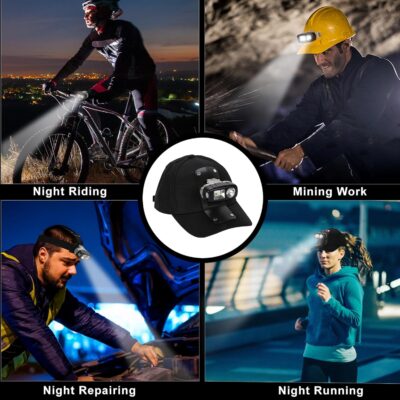 Rechargeable LED Headlamp with Spotlight and Floodlight High Brightness Mining Headlamp Waterproof Hard Hat Light for Hunting, Camping, Night Work, Caving (M60 Miner Lamp Kit+Black hat) - Image 2