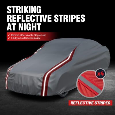 Favoto Car Cover Waterproof Outdoor - Custom Fit for Ford Mustang (1964-2024) All Weather with Reflective Stripe Snow Sun Dust UV Protection Full Exterior Cover - Image 6