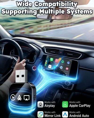 Wireless Carplay Adapter to Play TV on Car Screen 3 in 1 USB A/C Android Auto Bluetooth Video Box Screen Mirror iOS Phone Wired to Wireless Screen Mirroring Car Play Accessories for iPhone - Image 3