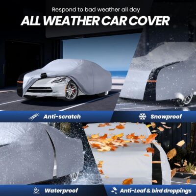 Coupe Car Cover Waterproof All Weather, 10 Layers Outdoor Car Covers for Muscle Car - Sun & Rain Protector Full Exterior Covers. Custom Fit Ford Mustang, Shelby Camaro, etc C4(Gift Towel/Storage Bag) - Image 5