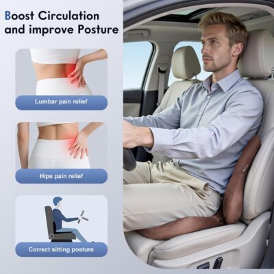 Coverado Memory Foam Car Seat Cushion and Lumbar Support Pillow for Car, Ergonomic Office Chair Cushion for Lower Back Pain Relief, Breathable & Non-Slip for Car, Home, and Office Use, Coffee - Image 2