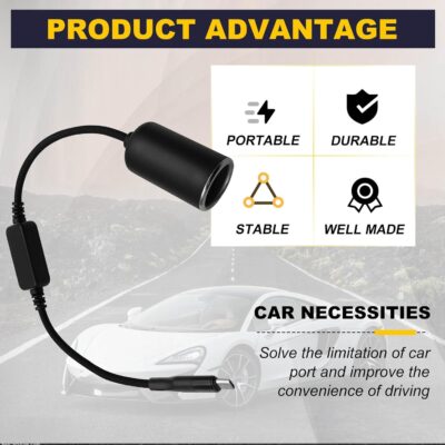 USB C to 12V Adapter/18W Type C Male to 12V Cigarette Lighter Socket Female Cable, GPS, Dash Cam, Car Led Light Strips etc Power line - Image 4