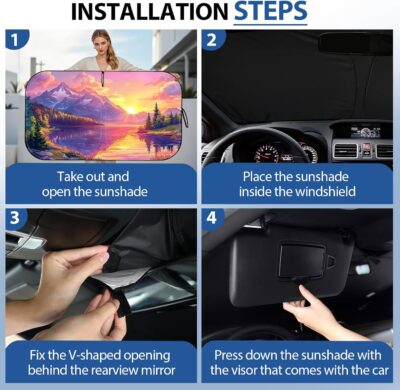 Car Windshield Sun Shade, Upgraded UV Reflective Windshield Sun Shade Foldable Universal Fit with Storage Bag for Cars SUVs Trucks Sedans Hatchbacks - Image 3