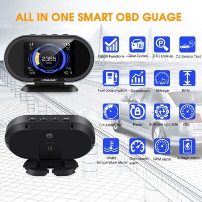 KONNWEI KW206 Car OBD2 HUD Digital Meter Gauge All in One Automotive Trip Computer Smart OBD Speedometer Water Temperature Fuel Pressure Tester for All 2003 and Newer Cars - Image 6