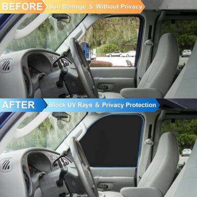 Front Windshield ＆ Side Window Sun Shade for 1992-2025 Fo-rd E-Series E-150 E-250 E-350 E-450 Van Motorhome, Foldable Window Sunshade Sun Visor Protector Blocks UV Rays Heat, Pack of 3 - Image 6