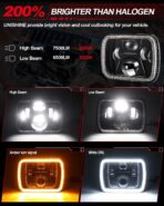 UNI-SHINE Rectangular 5x7 7x6 Inch LED Headlights Sealed Beam Headlamp Amber/White DRL Halo Angel Eyes Compatible with Jeep Wrangler YJ Cherokee XJ Truck Replacement H6054 H5054 H6054L - Image 2