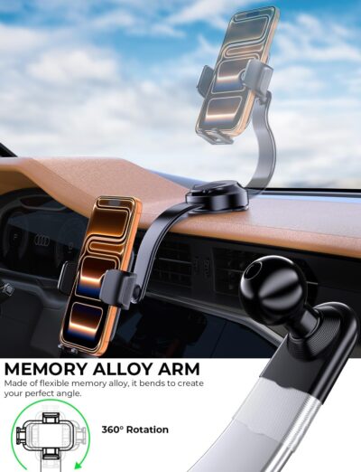 Car Dashboard Phone Holder for Windshield - Tesla Touch Screen Phone Mount with 360° Adjustable Aluminum Arm & Nano Adhesive Base for iPhone 17 Pro Max and All 4-7inch Smartphone (Black) - Image 2