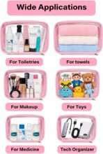 Travel Clear Makeup Bag Set for Women, 3 Pack Travel Size Toiletry Bag with Zipper Small Makeup Pouch for Purse Waterproof Portable Cosmetic Case Compact Car Organizer Storage Bag (Pink Set) - Image 3