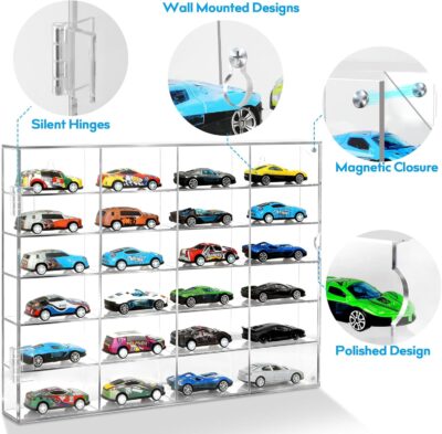 Acrylic Display Case for Hot Wheels & Car Tuned Diecast – Wall Mount & Desktop Display Case for 1/64 Scale Cars, Matchbox Garage, No Assembly Required, Magnetic Door Dustproof Showcase - Image 2