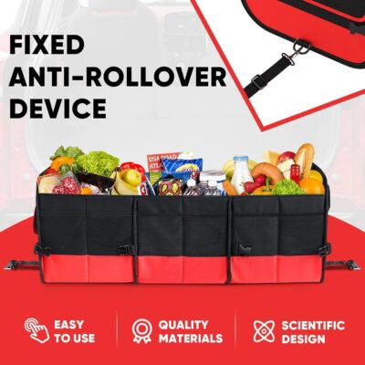 Simniam Large Trunk Organizer for Car, Foldable Multi Compartment Car Trunk Organizer with 2 Retractable Straps, Suitable for All Kinds of Cars, SUV, Minivan - 4 Compartments Red - Image 7