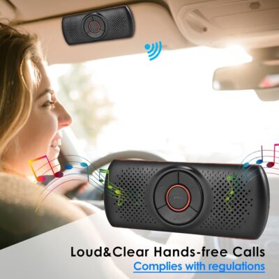 Bluetooth Car Speaker for Cellphone, Wireless Handsfree Car Kit Speakerphone with Clip for Sun Visor, Supports Siri and Voice Assistant, 20 Hours Working Time | TF Card Playing - Image 2