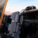 Car Dashboard Phone Holder for Windshield - Tesla Touch Screen Phone Mount with 360° Adjustable Aluminum Arm & Nano Adhesive Base for iPhone 17 Pro Max and All 4-7inch Smartphone (Black)