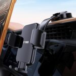 Car Dashboard Phone Holder for Windshield - Tesla Touch Screen Phone Mount with 360° Adjustable Aluminum Arm & Nano Adhesive Base for iPhone 17 Pro Max and All 4-7inch Smartphone (Black)