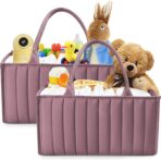 SWEET DOLPHIN 2-Pack Baby Diaper Caddy Organizers, Stylish Storage Baskets for Newborn Essentials, Diaper Station & Car Travel, Value Bundle for Baby Shower Gifts & Registry Must-Haves - Tan