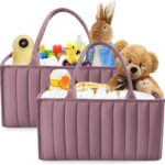 SWEET DOLPHIN 2-Pack Baby Diaper Caddy Organizers, Stylish Storage Baskets for Newborn Essentials, Diaper Station & Car Travel, Value Bundle for Baby Shower Gifts & Registry Must-Haves - Tan