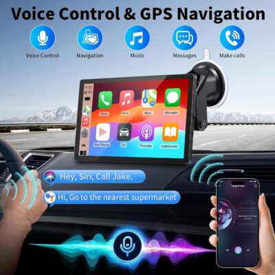 CarPlay Screen for Car, 9'' Wireless CarPlay & Android Auto - Smart Portable Touchscreen with Bluetooth/FM, Mirror Link, Voice Control, GPS Navigation, Hands-Free Calling, Plug & Play Car Play Screen - Image 3
