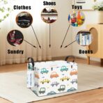 LANGYASHAN Rectangular Storage Bin Collapse Canvas Fabric Cartoon Storage Basket with Handles for Organizing Home Kitchen Boys and Girls Toys Office Closet Shelf Baskets(Rec Color Cars) - Image 4