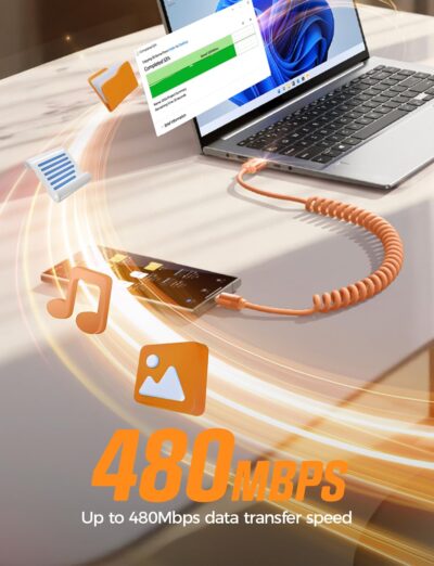 LISEN Coiled USB C Cable, 2 Pack for Android Auto & CarPlay Cable, Short Orange USB C Cable Compatible with iPhone 17 Pro Max Orange/16/15, Samsung Galaxy S25/S24/S23 A15/A14 - Image 7